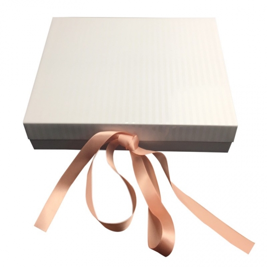White Magnetic Gift Box With Ribbon Closure