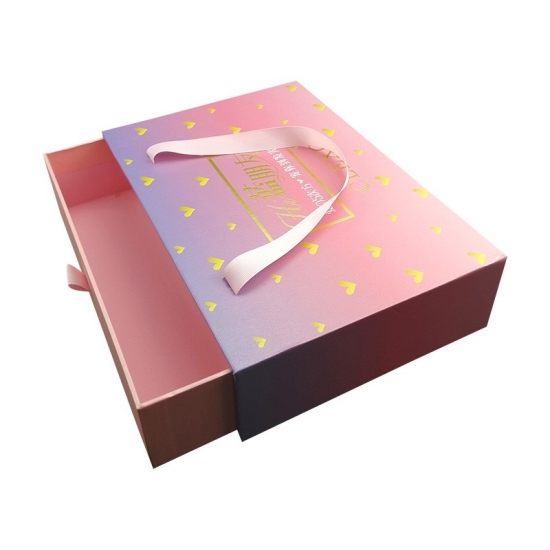 large size sliding drawer gift box with ribbon handle
