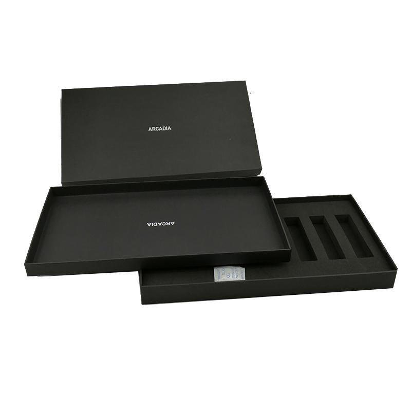 Custom rigid black gift box with lid and divider EVA padding
