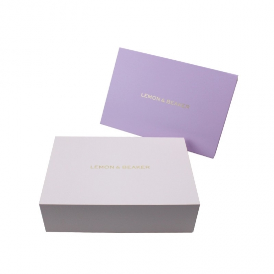 custom clamshell pink gift box with gold foil stamp logo