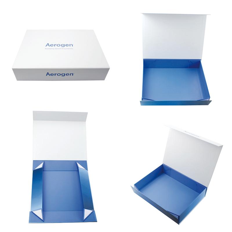 White box with logo printing inside blue plain cardboard foldable box