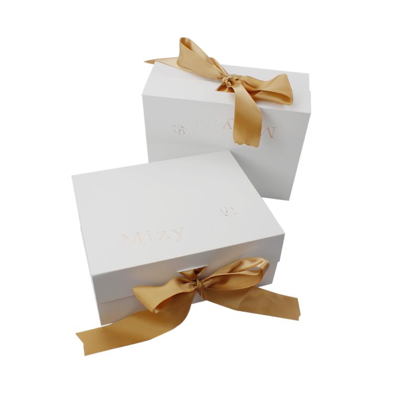 White Folded Storage Cloth Box With Ribbon